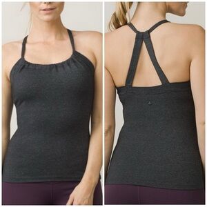 prAna ☆ Quinn Chakara Yoga Tank Top w/ Shelf Bra ☆ Charcoal Gray